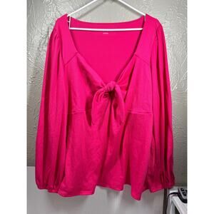 NWT Ava & Viv‎ Shirt Women’s Pink Long Sleeve Sweetheart Tie Neck Plus Aize 2X